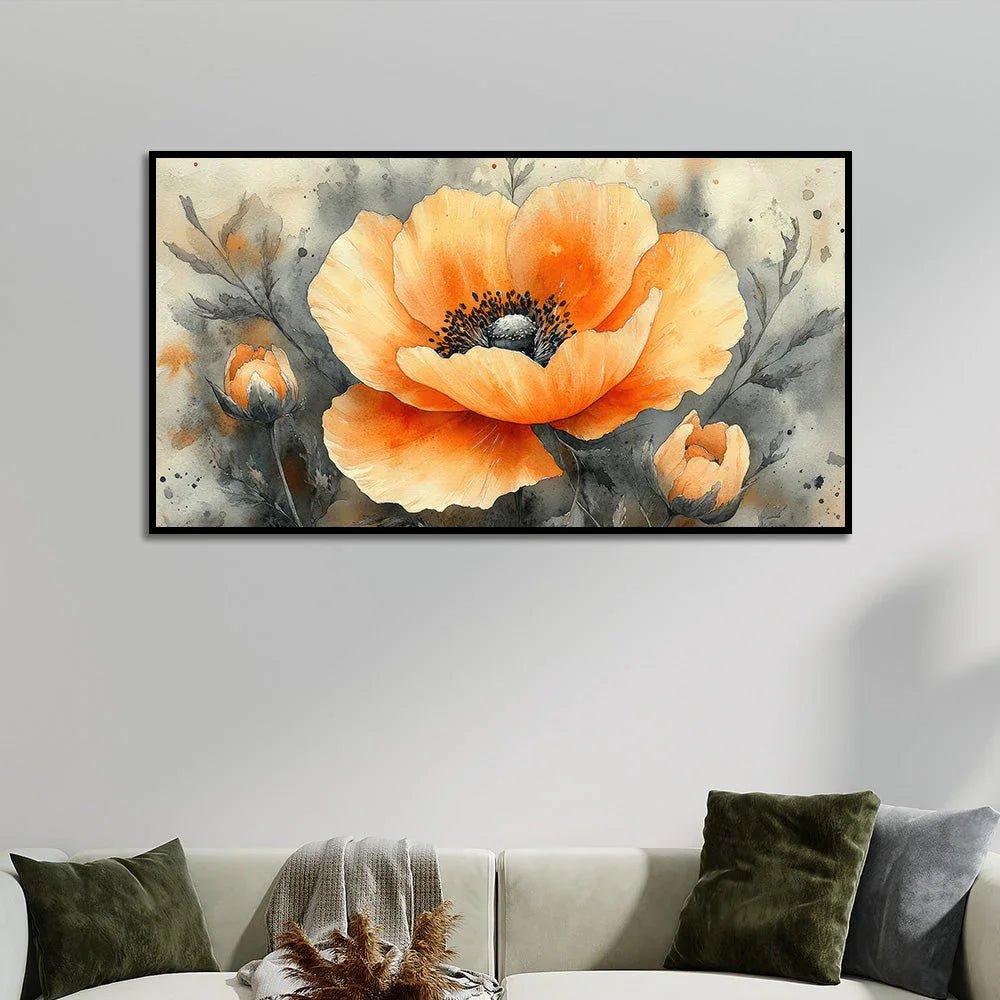 Elegant Abstract Flower Illustration Floating Frame Canvas Wall Painting - All India Decor