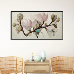 Magnolia Branch with Blossoming Flower Canvas Wall Painting - All India Decor