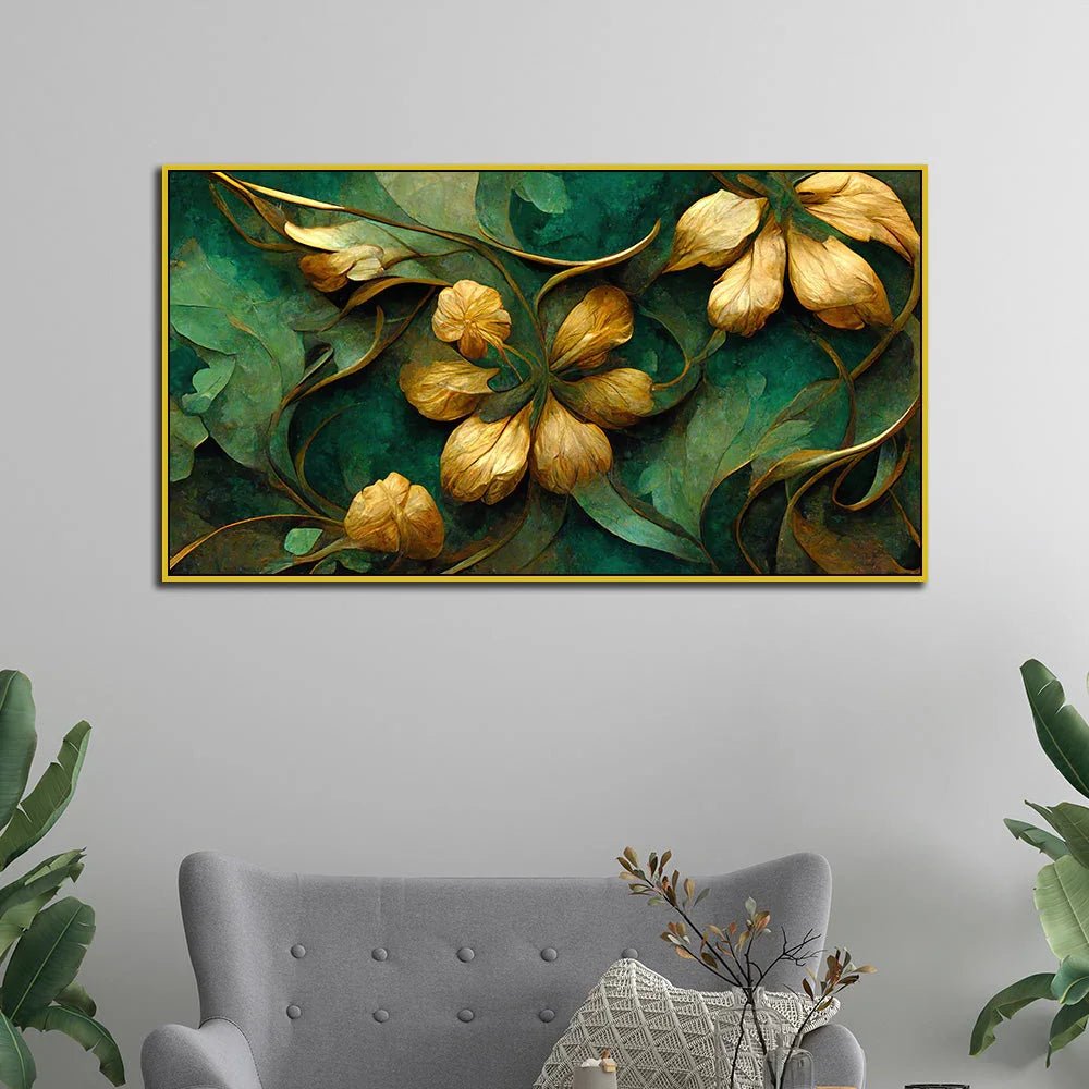 Elegant Golden Floral 3D illustration Canvas Wall Painting - All India Decor