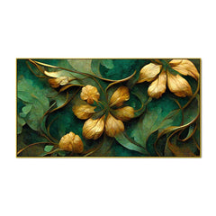 Elegant Golden Floral 3D illustration Canvas Wall Painting - All India Decor