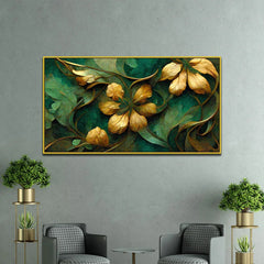 Elegant Golden Floral 3D illustration Canvas Wall Painting - All India Decor