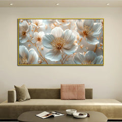 Golden Petals White Flower Canvas Wall Painting - All India Decor