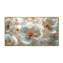 Golden Petals White Flower Canvas Wall Painting - All India Decor