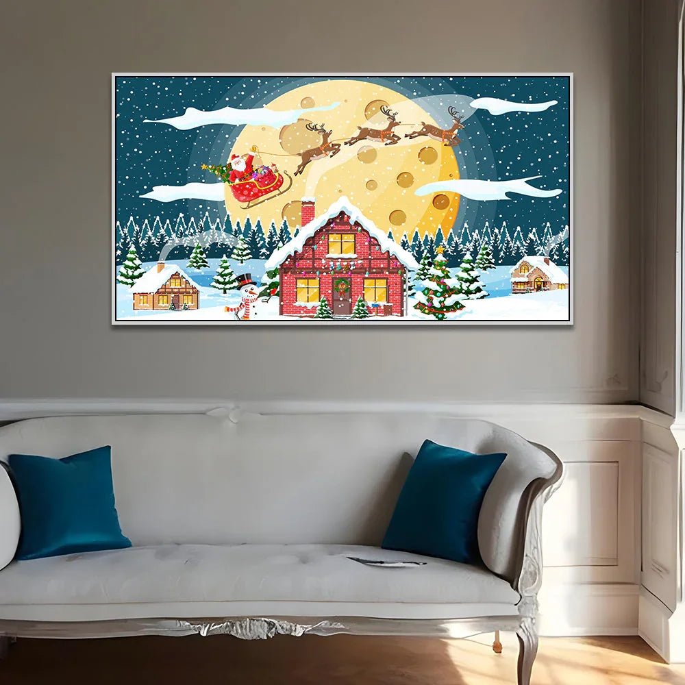 Festive Dreams Santa and Reindeer in Flight Canvas Wall Painting - All India Decor