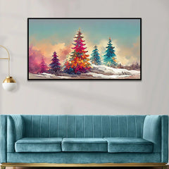 Colorful Tree in Snow Christmas Decoration Canvas Wall Painting - All India Decor