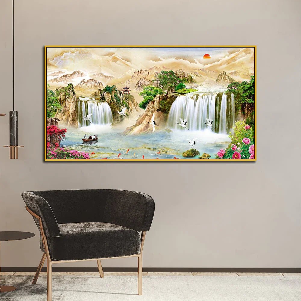 Panoramic Elegant Nature Waterfall Canvas Wall Painting - All India Decor