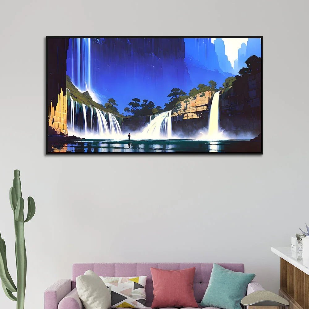 Serene Waterfall Floating Framed Canvas Wall Painting - All India Decor