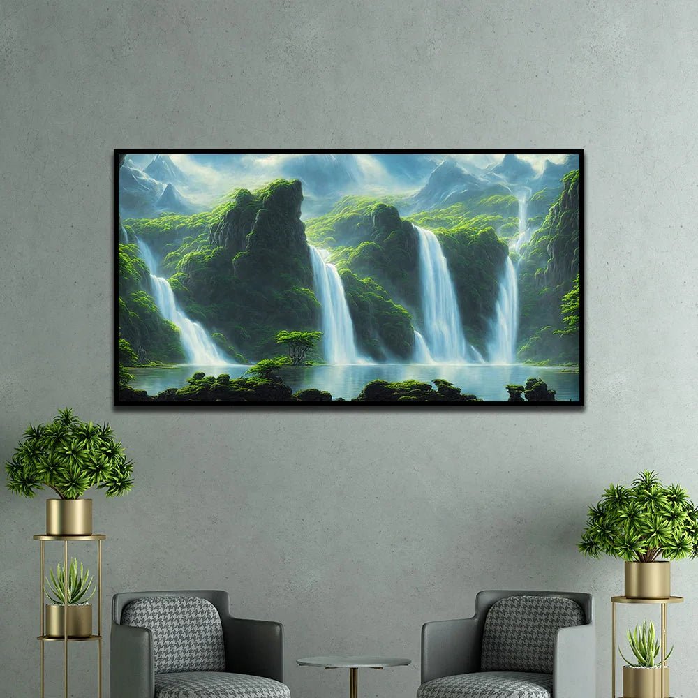 Tropical Paradise Waterfall Nature Canvas Wall Painting - All India Decor