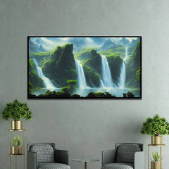 Tropical Paradise Waterfall Nature Canvas Wall Painting - All India Decor