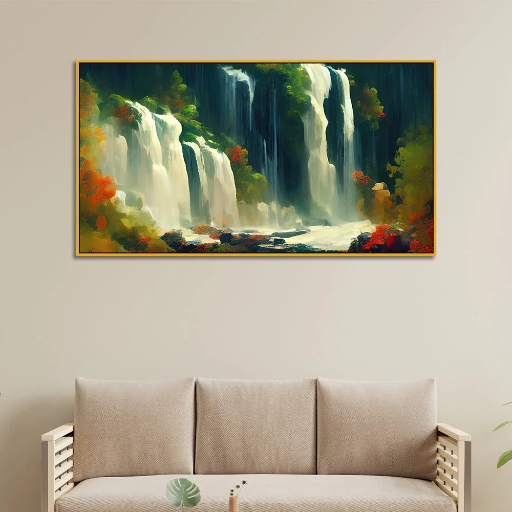 Tropical Jungle Waterfall Nature Canvas Wall Painting - All India Decor