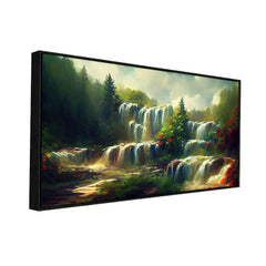 Waterfall and Mountains Stream Flow Canvas Beautiful Landscape Wall Painting - All India Decor