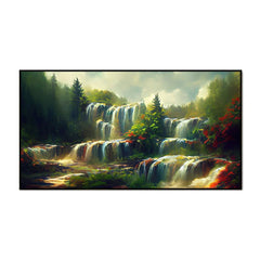 Waterfall and Mountains Stream Flow Canvas Beautiful Landscape Wall Painting - All India Decor