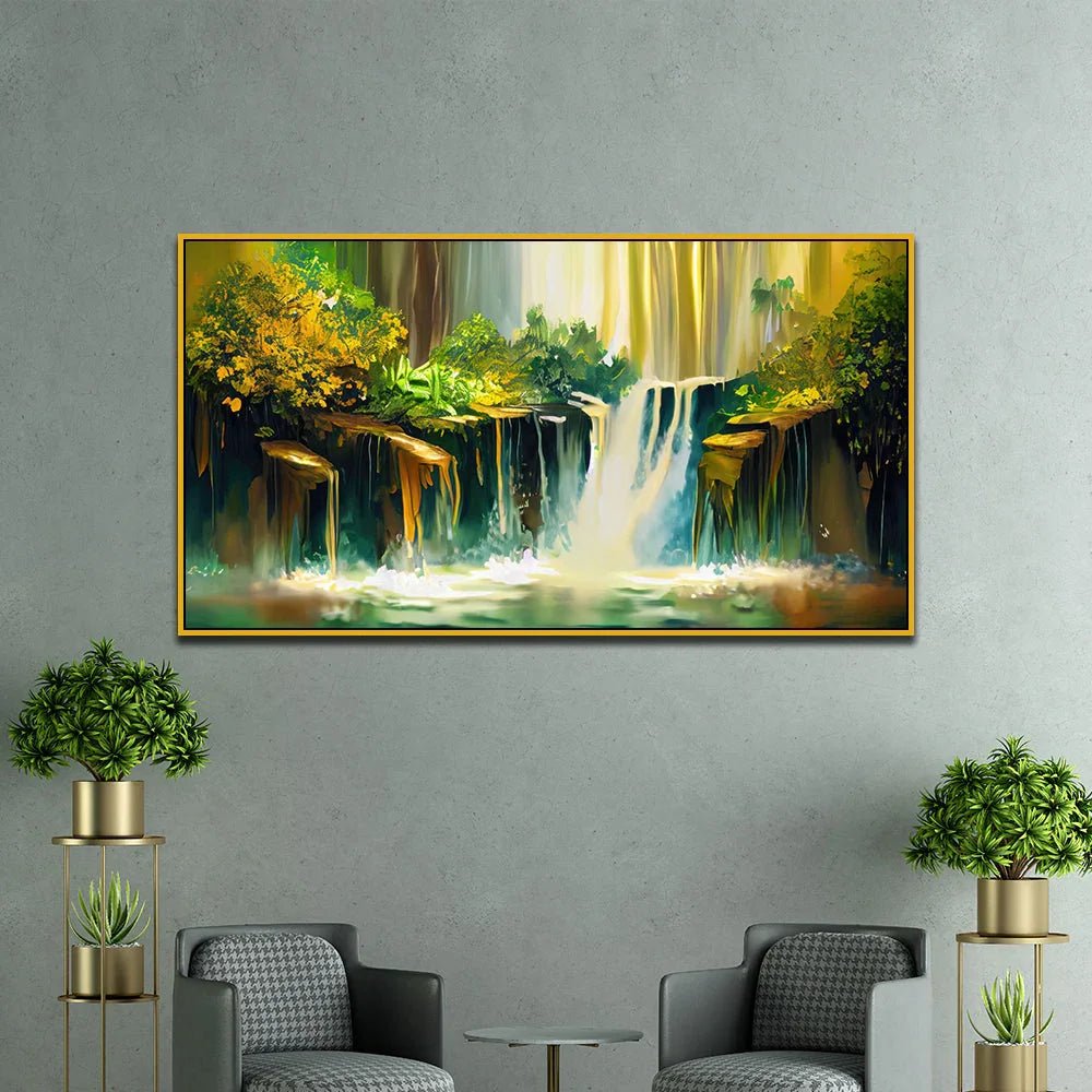 Vibrant Waterfall Landscape Vastu Canvas Wall Painting - All India Decor
