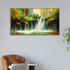 Vibrant Waterfall Landscape Vastu Canvas Wall Painting - All India Decor