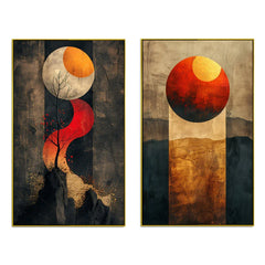 Golden Red Abstract Theme Canvas Wall Painting Two Pieces - All India Decor