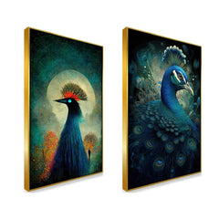 Elegant Peacock Abstract Vaastu Canvas Painting for Home Décor Two Pieces - All India Decor