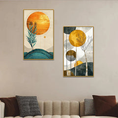 Abstract Golden Modern Canvas Wall Painting Two Pieces - All India Decor