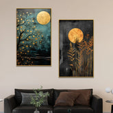 Abstract Golden Floral Tree Canvas Wall Decorative Painting Two Pieces - All India Decor