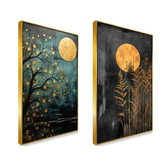 Abstract Golden Floral Tree Canvas Wall Decorative Painting Two Pieces - All India Decor