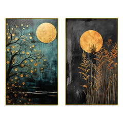 Abstract Golden Floral Tree Canvas Wall Decorative Painting Two Pieces - All India Decor