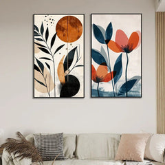 Boho Inspired Abstract Floral Wall Decorative Canvas Painting Two Pieces - All India Decor