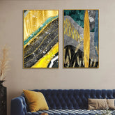 Modern Abstract Golden Dried Botanical Wheat Grass Boho Canvas Painting Two Pieces - All India Decor
