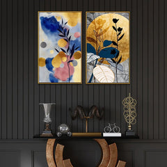 Bohemian Abstract Golden Floral Canvas Wall Painting Two Pieces - All India Decor