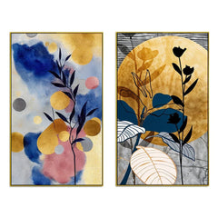Bohemian Abstract Golden Floral Canvas Wall Painting Two Pieces - All India Decor