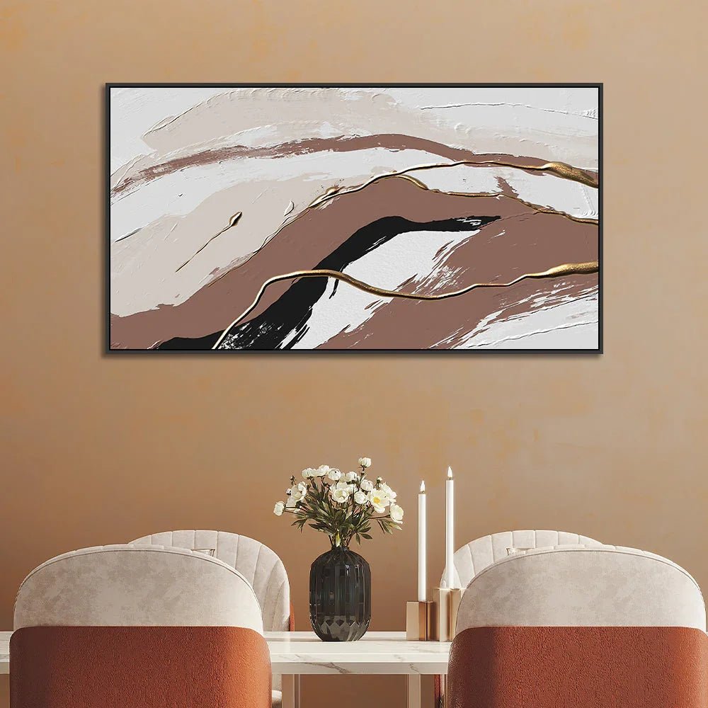 Brown and White Abstract Canvas Wall Painting - All India Decor