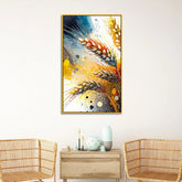 Wheat Stalks with Golden Tones Floating Frame Canvas Wall Painting - All India Decor