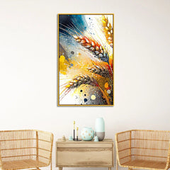 Wheat Stalks with Golden Tones Floating Frame Canvas Wall Painting - All India Decor
