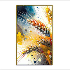 Wheat Stalks with Golden Tones Floating Frame Canvas Wall Painting - All India Decor