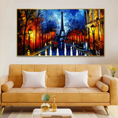 Eiffel Tower & Red Car Multicolor Canvas Wall Painting - All India Decor