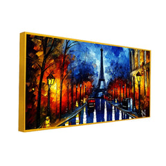Eiffel Tower & Red Car Multicolor Canvas Wall Painting - All India Decor