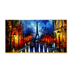 Eiffel Tower & Red Car Multicolor Canvas Wall Painting - All India Decor