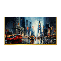 City Street with Yellow & Red Taxi Cab car Floating Frame Canvas Wall Painting - All India Decor