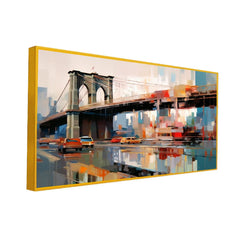Abstract Canvas Painting of a City Street with a Bridge and Cars - All India Decor