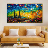 Blue & Yellow Modern Abstract Boat on the Water Framed Canvas Painting - All India Decor