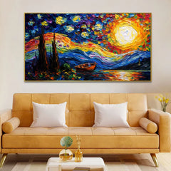 Abstract Multicolor Starry Sky with Sun Shining Canvas Wall Painting - All India Decor