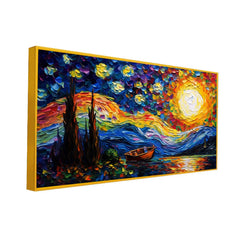 Abstract Multicolor Starry Sky with Sun Shining Canvas Wall Painting - All India Decor