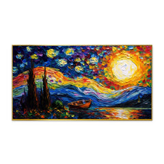 Abstract Multicolor Starry Sky with Sun Shining Canvas Wall Painting - All India Decor