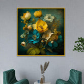 Abstract Blue and Golden Floral Canvas Wall Painting - All India Decor