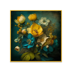 Abstract Blue and Golden Floral Canvas Wall Painting - All India Decor
