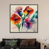 Abstract Multicolor Flower Canvas Wall Painting with Floating Frame - All India Decor