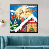 Stunning Canvas Christmas Painting Featuring Snowy Scenes & Reindeer - All India Decor