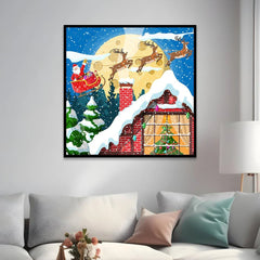 Stunning Canvas Christmas Painting Featuring Snowy Scenes & Reindeer - All India Decor