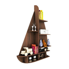 Ship Backlit Wood Wall Shelf / Book Shelf / Night Light, Walnut Finish - All India Decor