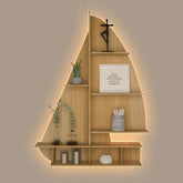 Ship Backlit Wood Wall Shelf / Book Shelf / Night Light, Oak Finish - All India Decor