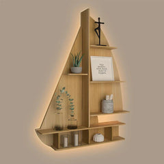 Ship Backlit Wood Wall Shelf / Book Shelf / Night Light, Oak Finish - All India Decor