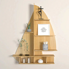 Ship Backlit Wood Wall Shelf / Book Shelf / Night Light, Oak Finish - All India Decor